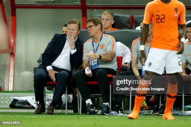 Coach Ronald Koeman of Holland, assistant trainer Dwight Lodeweges of Holland during the International Friendly match between Slovakia v Holland at...