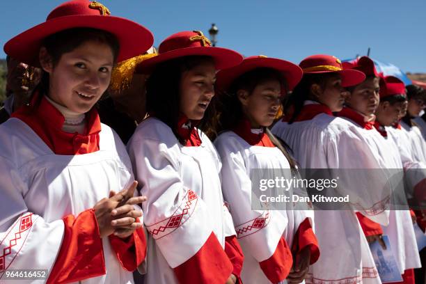 Corpus Christi is celebrated in Plaza De Armas on May 31, 2018 in Cusco, Peru. Members of the public and Catholics participated in the central mass...