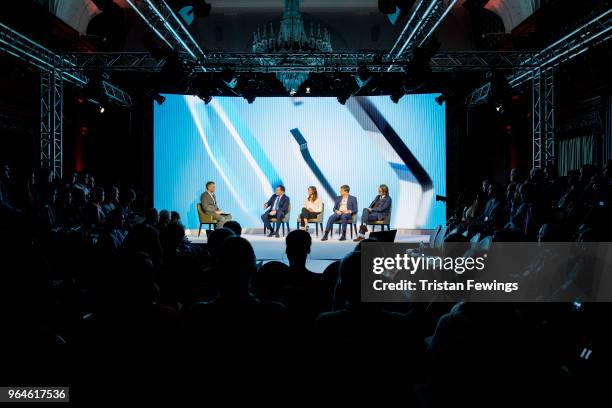 Simon Hill, Damian Collins, Hope Solo, Jerome Champagne and Jaimie Fuller take part in a panel discussion as The Foundation For Sports Integrity hold...