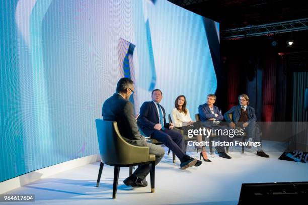 Simon Hill, Damian Collins, Hope Solo, Jerome Champagne and Jaimie Fuller take part in a panel discussion as The Foundation For Sports Integrity hold...