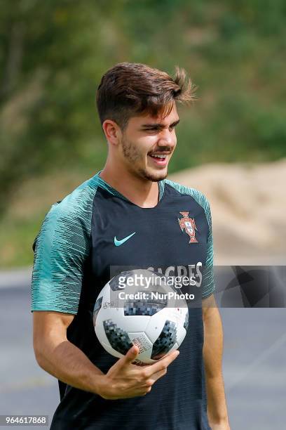 Portugal forward Andre Silva during the training session at Cidade do Futebol training camp in Oeiras, outskirts of Lisbon, on May 31, 2018 ahead of...