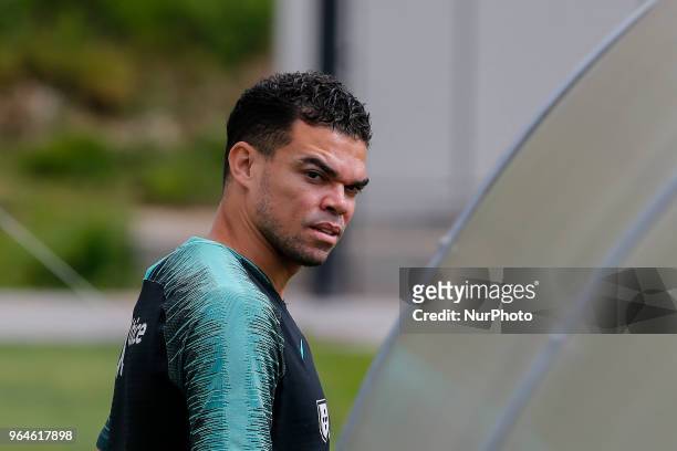 Portugal defender Pepe during the training session at Cidade do Futebol training camp in Oeiras, outskirts of Lisbon, on May 31, 2018 ahead of the...