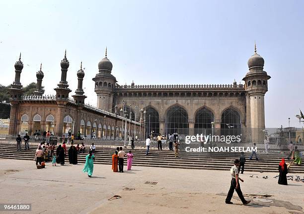 The historic Mecca Masjid is seen in Hyderabad on February 6, 2010. The mosque was built during the reign of Sultan Mohammad Qutub Shah, the 6th...