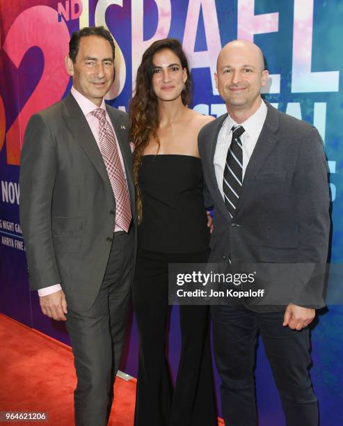 Adam Berkowitz, Rona-Lee Shim'on and Larry Tanz attend the 32nd Israel Film Festival In Los Angeles Sponsor Luncheon at Four Seasons Hotel Los...