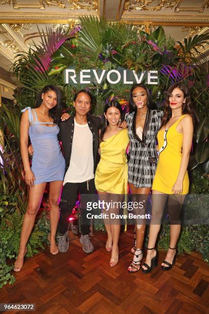 Chanel Iman, Michael Mente, Raissa Gerona, Winnie Harlow and Victoria Justice attends the REVOLVE 'LA Party In London' hosted by Winnie Harlow at...