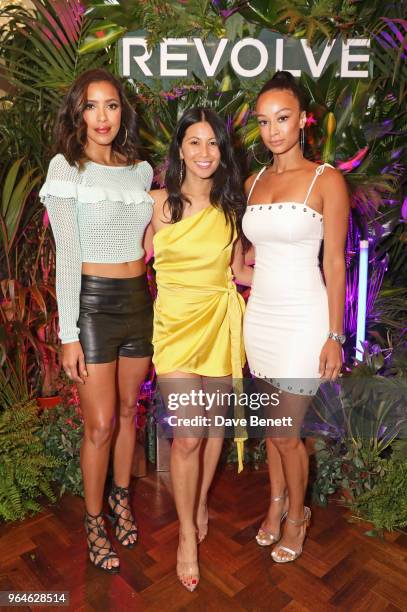 Julissa Bermudez, Raissa Gerona and Draya Michele attend the REVOLVE 'LA Party In London' hosted by Winnie Harlow at Hotel Cafe Royal on May 31, 2018...
