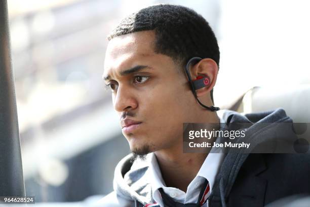 May 31: Jordan Clarkson of the Cleveland Cavaliers is photographed on the bus in route to Game One of the 2018 NBA Finals against the Golden State...