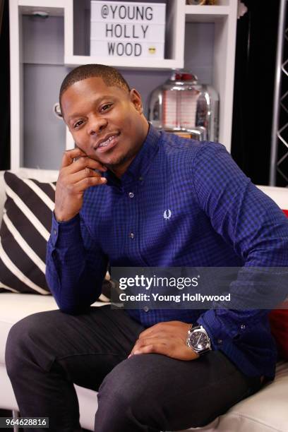 May 31: Jason Mitchell visits the Young Hollywood Studio on May 31, 2017 in Los Angeles, California.