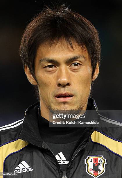 Seigo Narasaki of Japan looks on prior to playing the East Asian Football Championship 2010 match between Japan and China at Ajinomoto Stadium on...