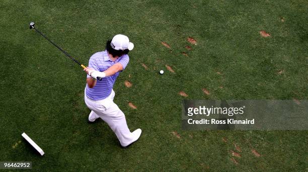 Rory McIlroy of Northern Ireland on the 17th tee during the third round of the Omega Dubai Desert Classic on the Majlis Course at the Emirates Golf...