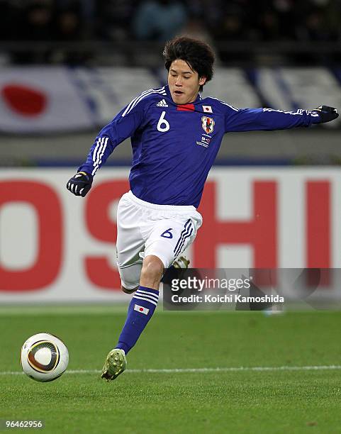 Atsuto Uchida of Japan in action during the East Asian Football Championship 2010 match between Japan and China at Ajinomoto Stadium on February 6,...