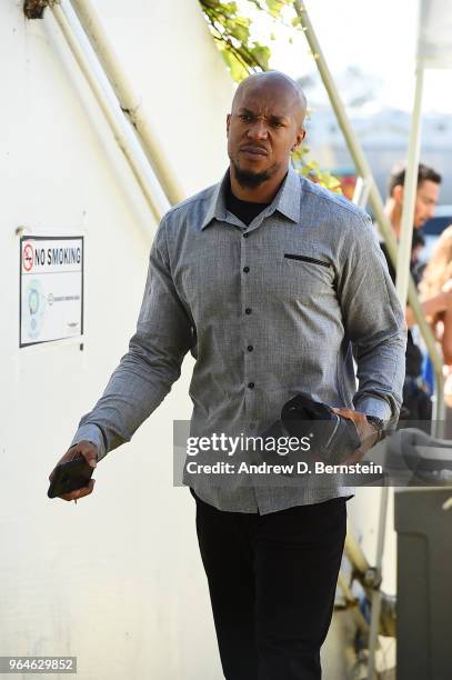 David West of the Golden State Warriors arrives to the arena ahead of Game One of the 2018 NBA Finals against the Cleveland Cavaliers on May 31, 2018...