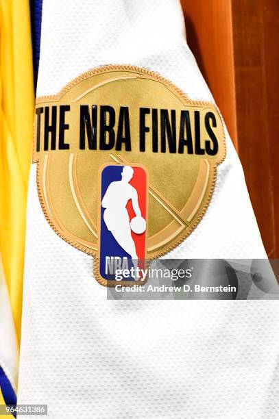 A general view of the finals logo on the jersey prior to Game One of the 2018 NBA Finals between the Golden State Warriors and Cleveland Cavaliers on...