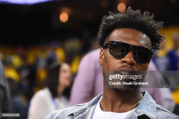 Buddy Hield of the Sacramento Kings looks on before the game between the Golden State Warriors and the Cleveland Cavaliers in Game One of the 2018...