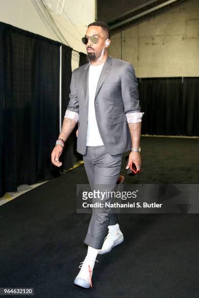 Smith of the Cleveland Cavaliers arrives before the game against the Golden State Warriors in Game One of the 2018 NBA Finals on May 31, 2018 at...