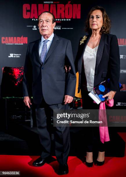 Curro Romero and Carmen Tello attend 'Camaron: Flamenco Y Revolucion' Madrid Premiere on May 31, 2018 in Madrid, Spain.