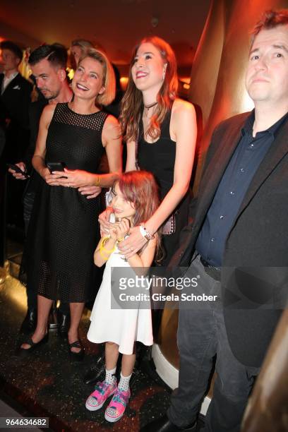 Giulia Siegel and her half-sister Alana Siegel and Ruby Vivian Kaefer, daughter of Laura Kaefer, fiance of Ralph Siegel during the surprise party for...