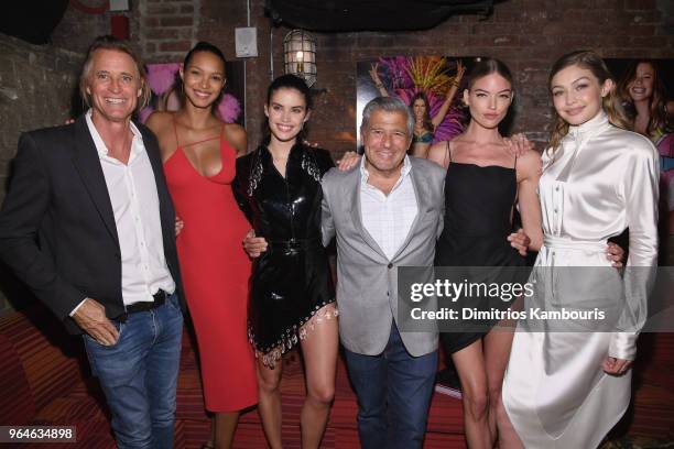 Russell James, Lais Ribeiro, Sara Sampaio, CMO Senior Creative Ed Razek, Martha Hunt, and Gigi Hadid attend the U.S. Book launch of "Backstage...