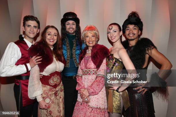 Singer Henriette Heichel Strobel and Edina Pop, Dschinghis Khan during the surprise party for the worldwide comeback of Ralph Siegels band...