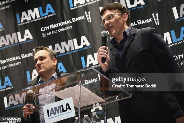 Directors Joe Russo and Anthony Russo attend the Italian American Museum Of Los Angeles Unveils Exhibition Honoring The Russo Brothers at Italian...