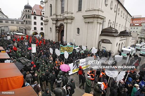 Protestors take part in a demonstration against the 46th Munich Security Conference in Munich, southern Germany on February 6, 2010. UN chief Ban...