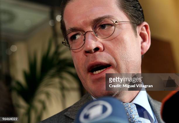 German Defence Minister Karl-Theodor zu Guttenberg gives a press statement on the second day during the second day of the 46th Munich Security...