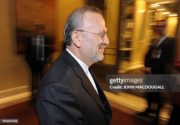 Iranian Foreign Minister Manouchehr Mottaki arrives for a press conference at the 46th Munich Security Conference at the Bayerischer Hof hotel in...