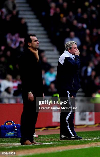 Sunderland manager Steve Bruce looks on during the Barclays Premier League match between Sunderland and Wigan Athletic at the Stadium of Light on...