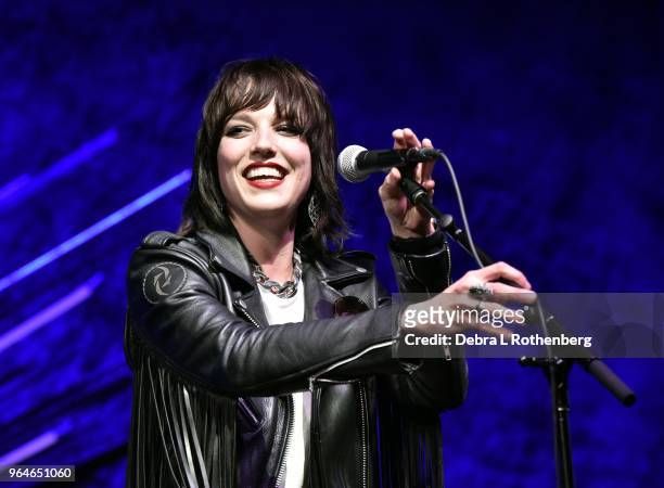 Lzzy Hale of Halestorm performs live at Sony Music on May 31, 2018 in New York City.