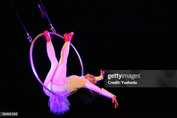 Artist Meret Becker performs in the cabaret premiere: 'The fabulous variete show' during the reopening of the Berlin Wintergarten Variete on February...