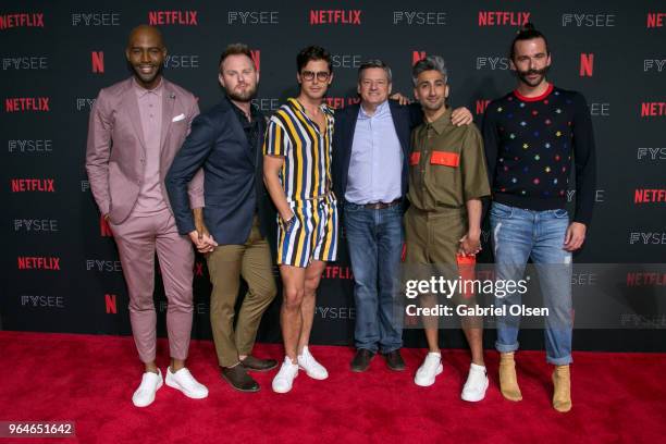 Karamo Brown,Bobby Berk, Antoni Porowski, Ted Sarandos, Tan France and Jonathan Van Ness attend #NETFLIXFYSEE Event For "Queer Eye" at Netflix FYSEE...