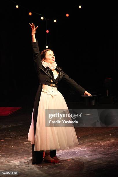 Artist Meret Becker performs in the cabaret premiere: 'The fabulous variete show' during the reopening of the Berlin Wintergarten Variete on February...