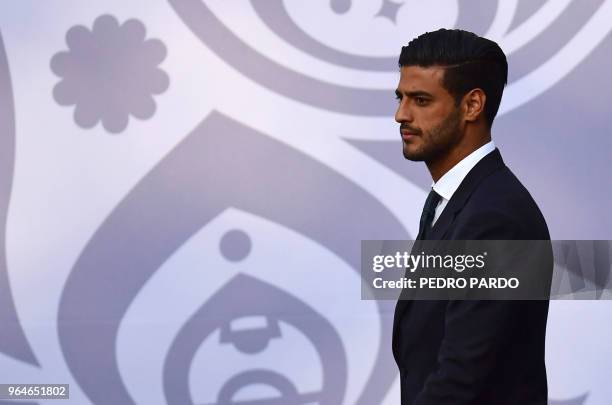 Mexican national soccer team player Carlos Vela arrives to a send-off ceremony at Los Pinos presidential residence in Mexico City on May 31, 2018...
