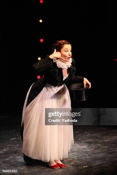 Artist Meret Becker performs in the cabaret premiere: 'The fabulous variete show' during the reopening of the Berlin Wintergarten Variete on February...