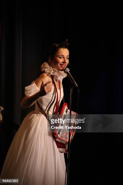 Artist Meret Becker performs in the cabaret premiere: 'The fabulous variete show' during the reopening of the Berlin Wintergarten Variete on February...