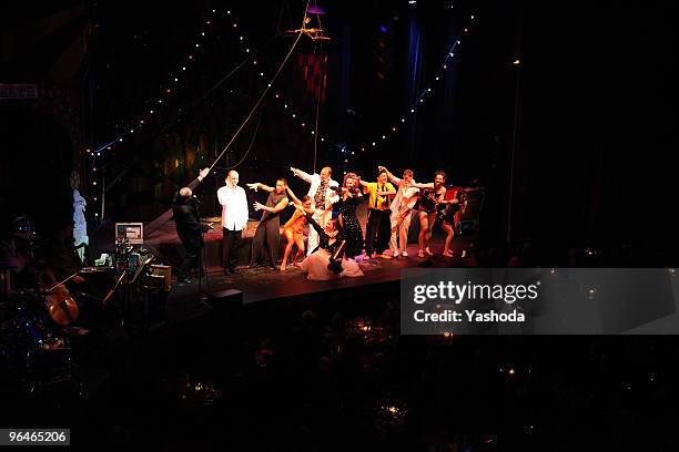 Artist Meret Becker performs in the cabaret premiere: 'The fabulous variete show' during the reopening of the Berlin Wintergarten Variete on February...