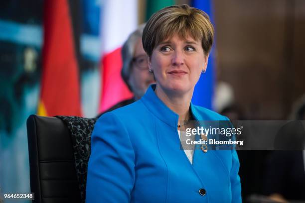 Marie-Claude Bibeau, Canada's minister of international development and La Francophonie, looks on during a G7 development ministers meeting on the...