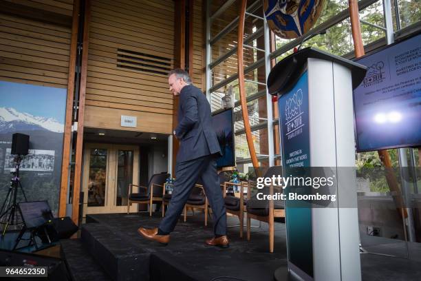 Stephen Poloz, governor of the Bank of Canada, leaves the stage after speaking at the G7 finance ministers and central bank governors meeting in...