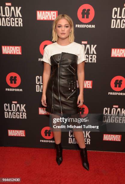 Actress Olivia Holt attends a screening of Marvel's "Cloak & Dagger" hosted by Freeform and the NAACP at The London Hotel on May 31, 2018 in West...