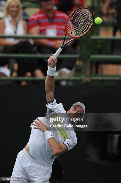 Stephane Robert of France in action during the Men's Singles Semifinal match against David Ferrer of Spain during day 6 of the 2010 South African...