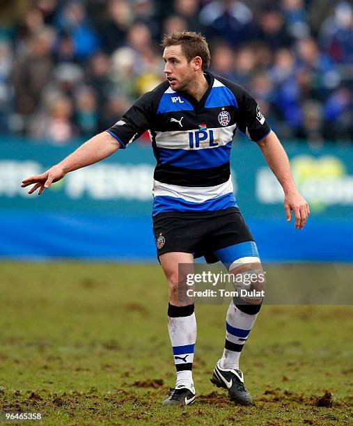 Butch James of Bath in action during the LV Anglo Welsh Cup match between Bath and Sale Sharks at The Recreation Ground on February 06, 2010 in Bath,...