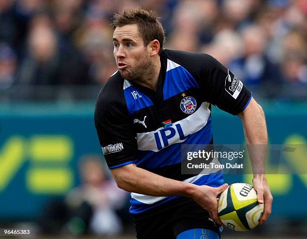 Butch James of Bath in action during the LV Anglo Welsh Cup match between Bath and Sale Sharks at The Recreation Ground on February 06, 2010 in Bath,...