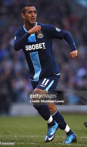 Mido of West Ham United in action during the Barclays Premier League match between Burnley and West Ham United at Turf Moor on February 6, 2010 in...