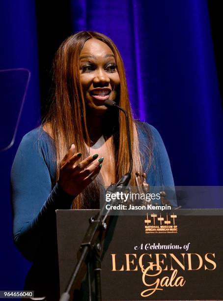 Gospel singer Yolanda Adams speaks onstage during NMAAM Celebration of Legends Galaon May 31, 2018 in Nashville, Tennessee.