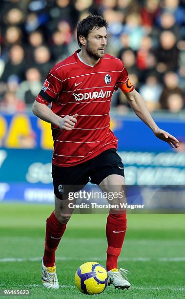 Heiko Butscher of Freiburg runs with the ball during the Bundesliga match between SC Freiburg and FC Schalke 04 at Badenova Stadium on February 6,...