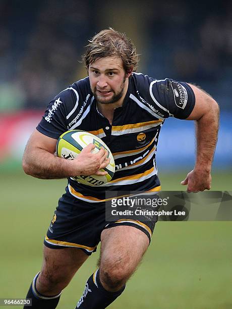 Greg King of Worcester Warriors during the LV= Cup match between Worcester Warriors and London Irish at Sixways Stadium on February 6, 2010 in...