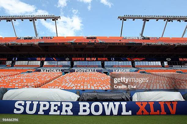 General view inside Sun Life Stadium on February 6, 2010 in Miami Gardens, Florida. Sun Life Stadium will host Super Bowl XLIV on February 7, 2010...