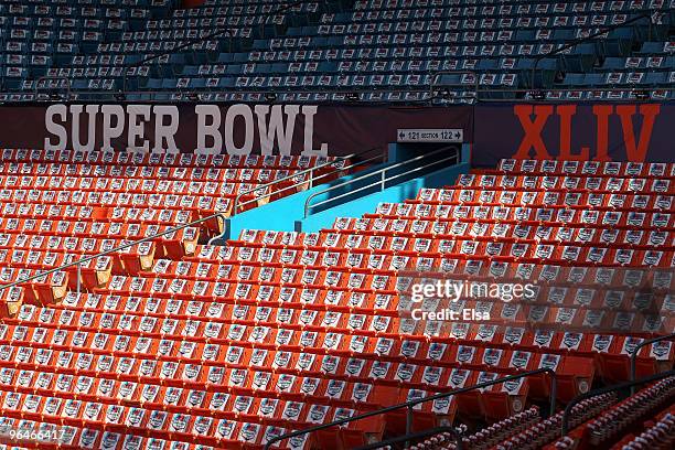 General view inside Sun Life Stadium on February 6, 2010 in Miami Gardens, Florida. Sun Life Stadium will host Super Bowl XLIV on February 7, 2010...