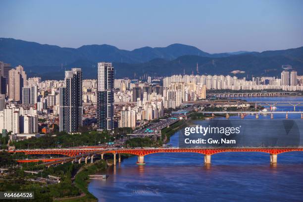 eastern seoul skyline - urban sprawl forest stock pictures, royalty-free photos & images