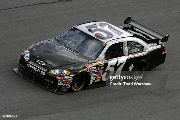 Norm Benning drives the Chevrolet during practice for the Daytona 500 at Daytona International Speedway on February 6, 2010 in Daytona Beach, Florida.